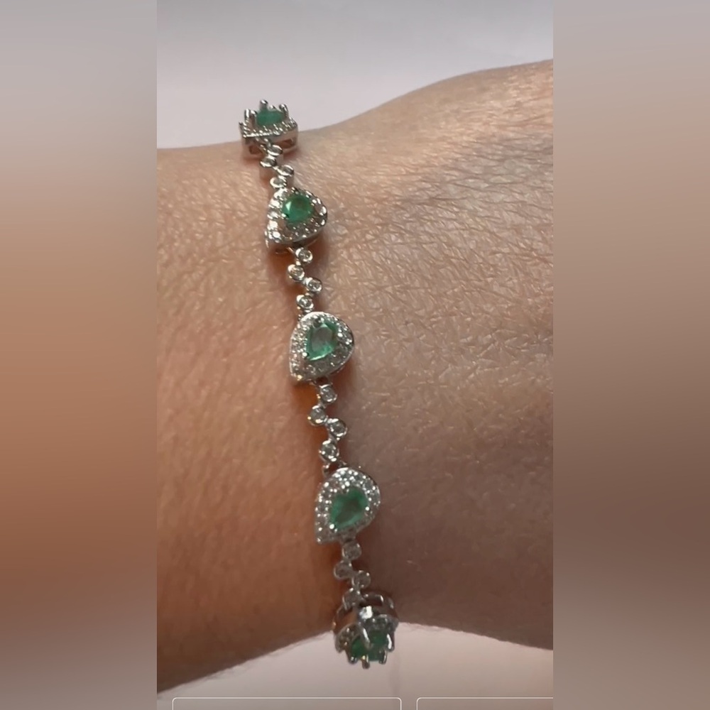 BE2 1.05CT Natural Ethiopian Emerald Bracelet Rhodium plated Sterling Silver